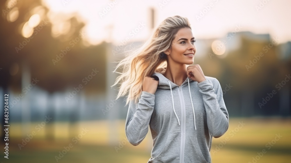 Woman warm up for morning workout outdoor, Exercise activity