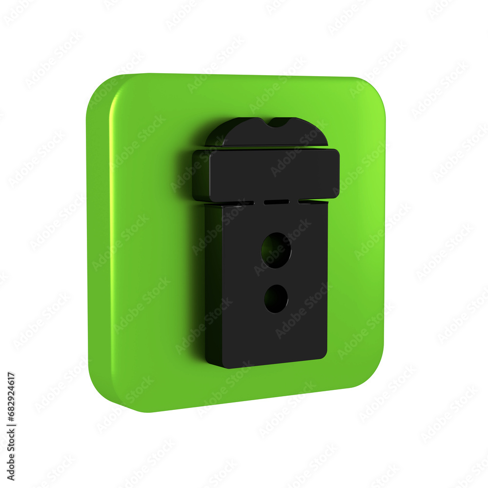Black Vagina masturbator icon isolated on transparent background. Sex toy for man. Green square button. Black Vagina masturbator icon isolated on transparent background. Sex toy for man. Green square button.