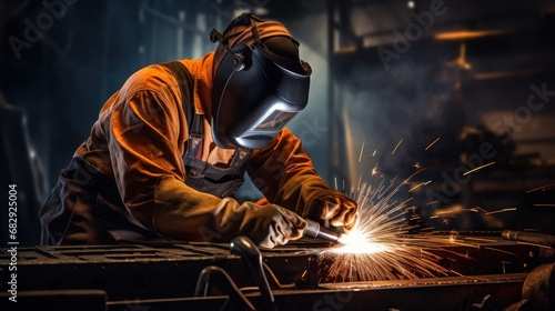 welder who is welding iron metal, Welding Art background wallpaper ai generated image