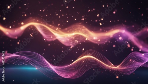 Digital wave particles music and small particles dance motion on wave for digital background