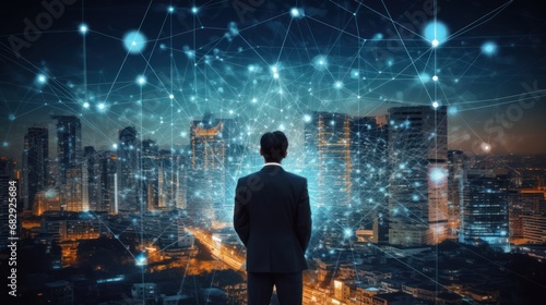business man and the big data wireless 5G connecting  futuristic  technology  city  digital  internet  communication  success  network  innovation  online