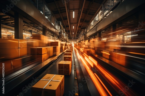 Speedy Dispatch: Packages in Motion Blur, Showcasing the Swift Operations of a Logistics Department