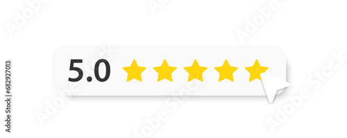 5 star rating icon. Feedback of user symbol. Review quality. Button click. Five star ranking. Best service. Positive vote. Vector illustration.