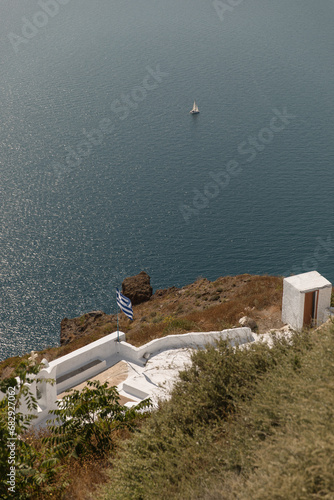 Stunning views of Santorini island in Greece Mediterranean Sea
