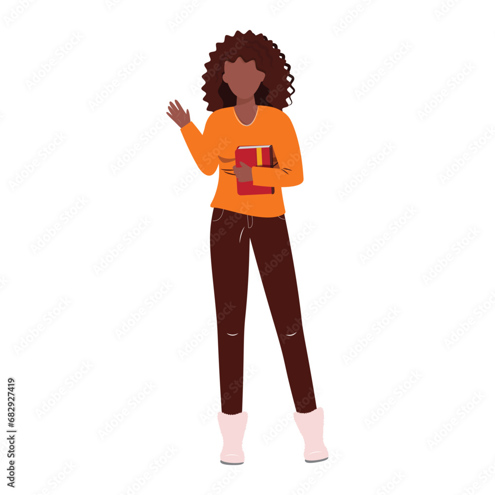 Beautiful black female character holding a book Beautiful black female character holding a book