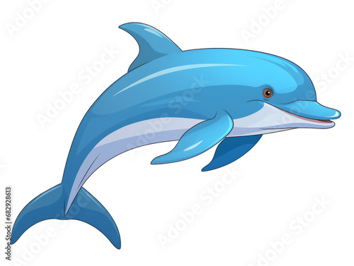 A cheerful blue dolphin mid-leap with a transparent background.