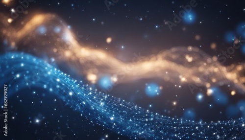 Digital blue particles wave and light abstract background with shining dots stars