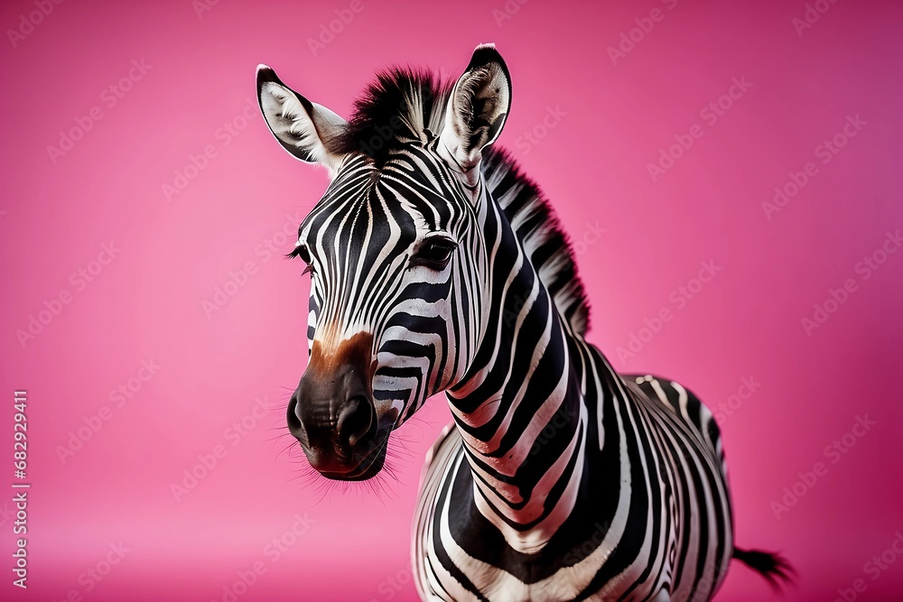 Portrait of A zebra isolated on pink background banner copy space Portrait of A zebra isolated on pink background banner copy space