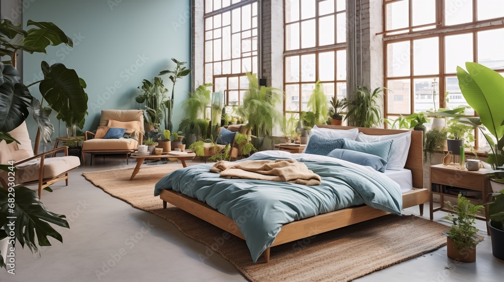 Modern, contemporary loft-style bedroom with a tropical theme, Modern, contemporary loft-style bedroom with a tropical theme,