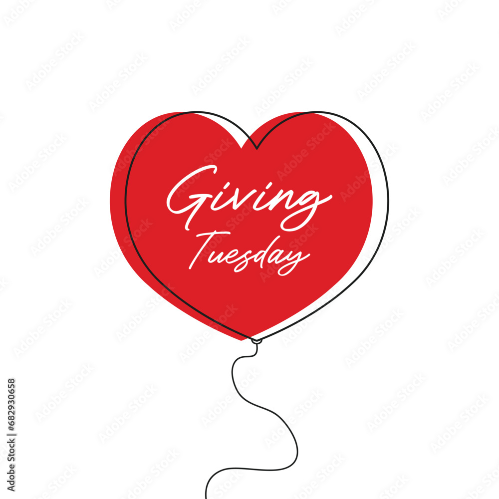 Giving Tuesday. balloon-shaped heart on white background. Background design, banner and social media post, vector illustration.