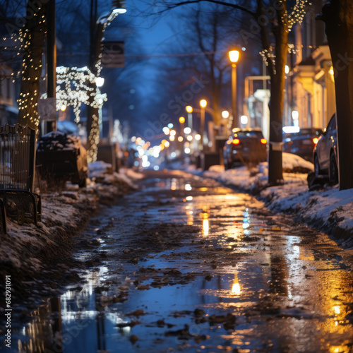 Winter holidays: Serene snowy cityscape at dusk and dawn
