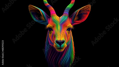colorful psychedelic gazelle vivid neon colors black.Generative AI