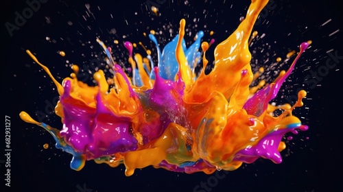 Colourful liquid falling. hyper realistic. picture.Generative AI