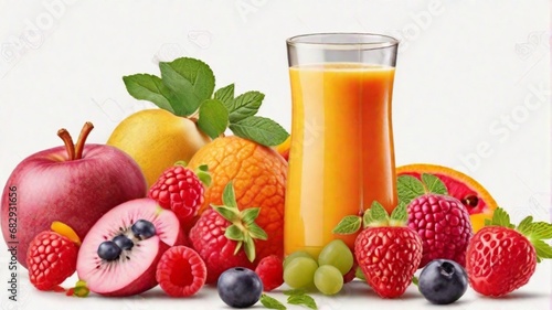 Freshly pressed Fruit vegetable juice smoothie with fruits veggie toppings 