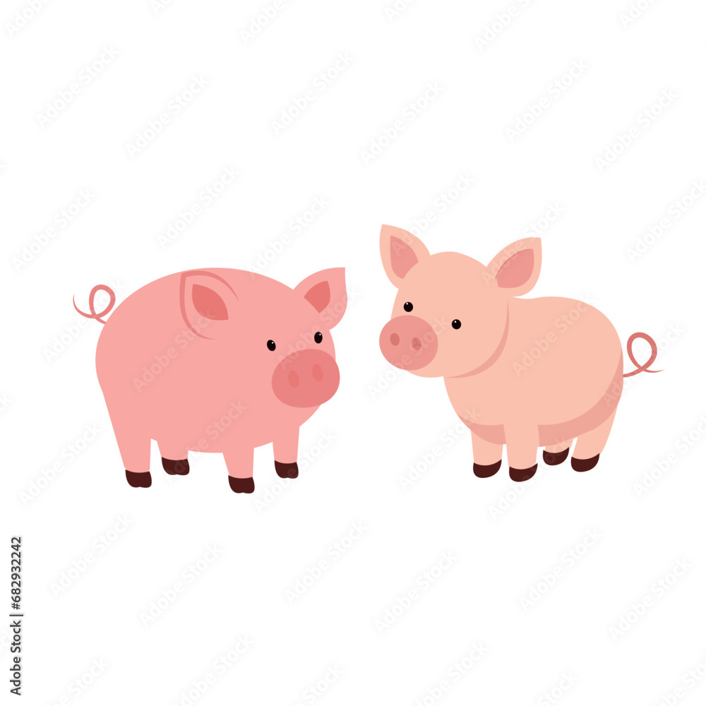 Pink pig piggy set cute naughty cartoon vector Pink pig piggy set cute naughty cartoon vector