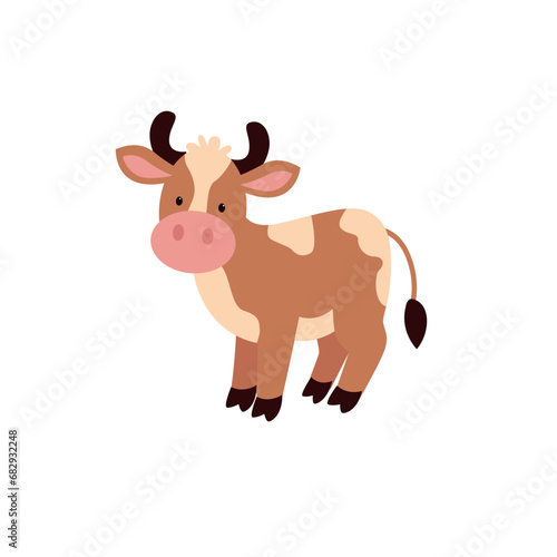 Cow. Hand drawn colored trendy Vector illustrations. Funny characters. Cartoon style. Isolated on white background