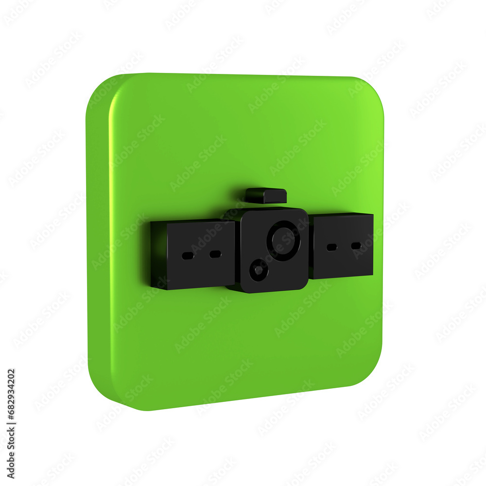 Black Smartwatch icon isolated on transparent background. Green square button. Black Smartwatch icon isolated on transparent background. Green square button.