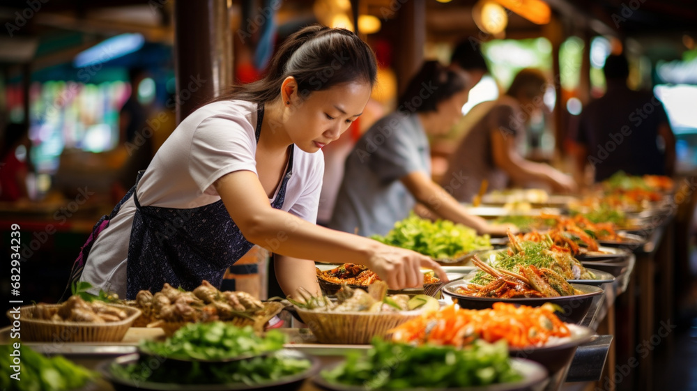 Marketplace Gastronomy: A Culinary Journey through the Vibrant Street Food Scene of Thailand's Local Market.