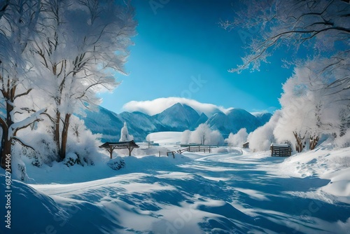 winter landscape with trees generated by AI technology
