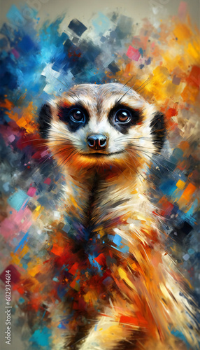 A highly artistic and expressive portrait of a meerkat, capturing its alert and inquisitive nature. 