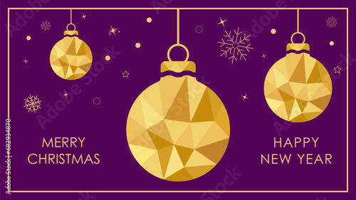 Merry Christmas and happy New Year. Template for postcards, posters, banners and flyers with Christmas balls. Minimalistic background for creative design photo