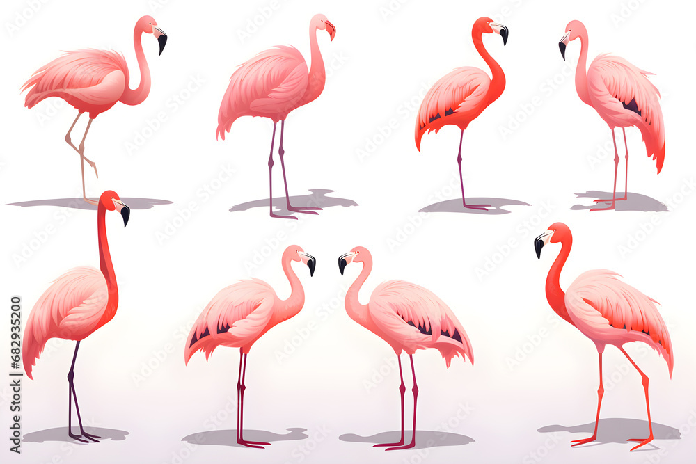 Obraz premium flamingos set of images isolated on white background