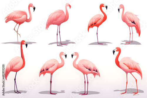 flamingos set of images isolated on white background