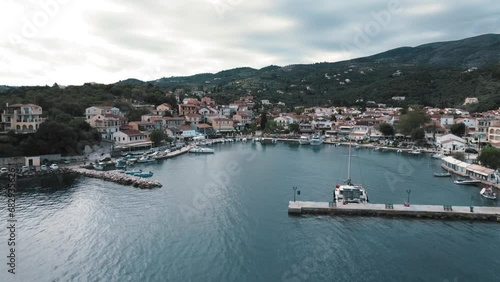 Drone view of Kassiopi, Corfu island, Greece. Greece⁩, Corfu⁩, ⁨Kassiopi⁩.  photo