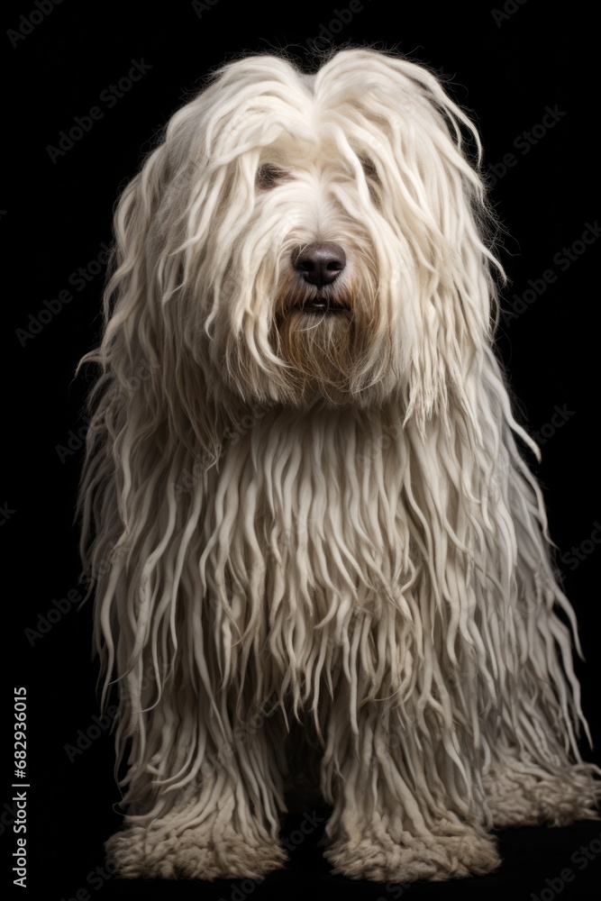 Magnificent Komondor Dog on Isolated Black Background. Cute Hungarian Shepherd with White Coats, Perfect for Animal Lovers