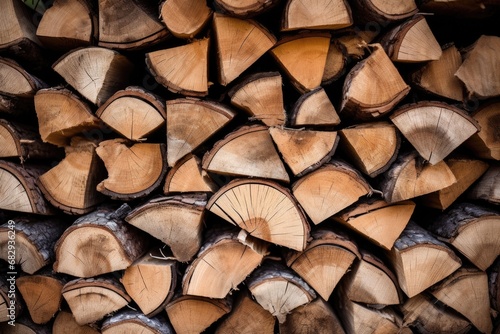 Wood Stack Background - Heap of Firewood Pile Stacked in Natural Timber Environment