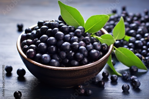 Antioxidant Powerhouse: Fresh Maqui Berry and Branches on Metal Background. Superfood from Chile's Patagonia for Healthy Supplement and Food