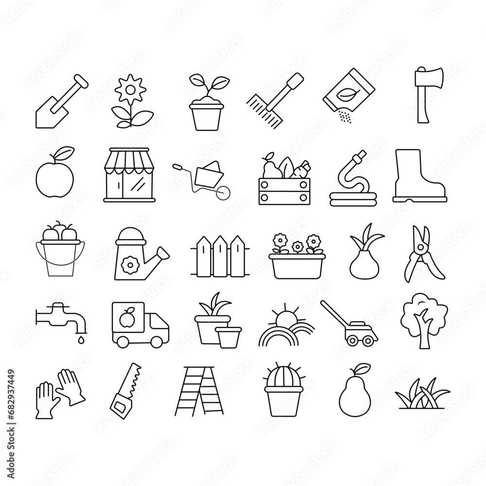 Farming - line vector icon set. Pixel perfect. Editable stroke. The set includes a Farm, Farmer, Agricultural Field, Domestic Cattle, Cow, Pig, Lamb, Chicken, Bee, Windmill, Wheat, Corn, Cabbage, Gard Farming - line vector icon set. Pixel perfect. Editable stroke. The set includes a Farm, Farmer, Agricultural Field, Domestic Cattle, Cow, Pig, Lamb, Chicken, Bee, Windmill, Wheat, Corn, Cabbage, Gard