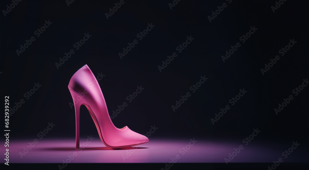 Vintage Glow with Pink High Heel Shoe, Shopping Concept. Boutique, Stripper, Black Friday Template. Shiny Neon Poster, Flyer, Banner, Invitation Card. 3d Illustration. Clipping Mask pastel pink color  - obrazy, fototapety, plakaty 