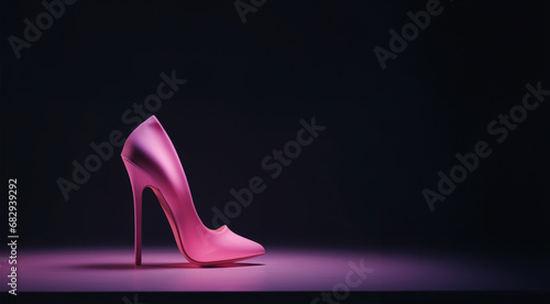 Vintage Glow with Pink High Heel Shoe, Shopping Concept. Boutique, Stripper, Black Friday Template. Shiny Neon Poster, Flyer, Banner, Invitation Card. 3d Illustration. Clipping Mask pastel pink color  photo