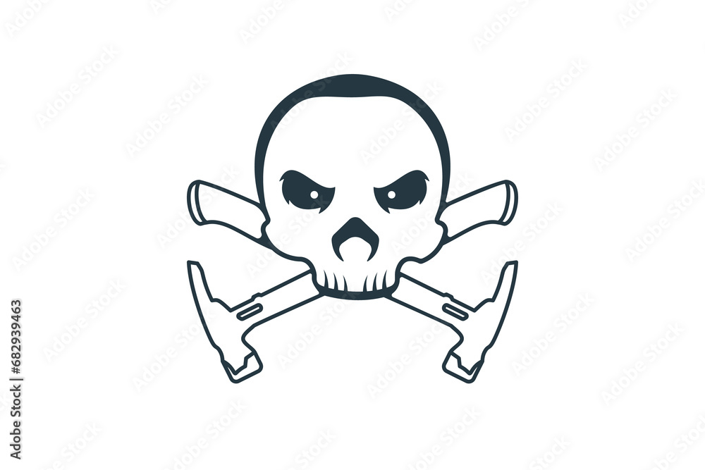Skull and crossed builder hammers logo design vector. cross hammer handyman repair service skull hipster logo design. Skull and crossed builder hammers logo design vector. cross hammer handyman repair service skull hipster logo design.