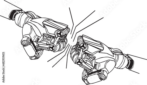 Robotic Fist Salute: Vector Cartoon Drawing of Two Robot Hands in Clip Art, Clip Art of Robot Hands: Cartoon Sketch Illustration in Fist Formation, Futuristic Fist Bump