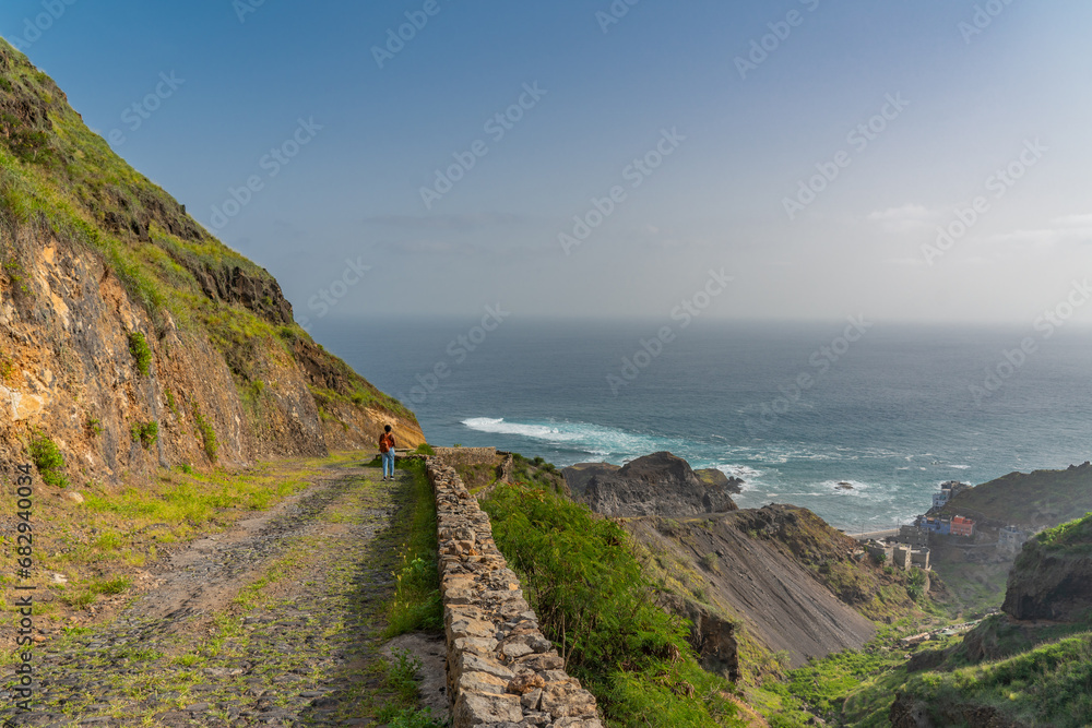 custom made wallpaper toronto digitalSmall road with Atlantic ocean, coastal landscapes of Santo Antao Island