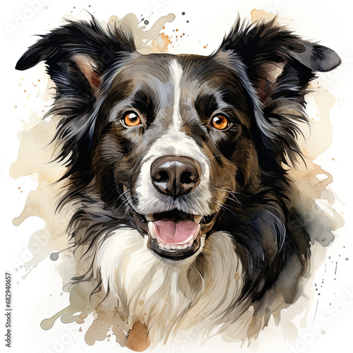 watercolor Border Collie clipart, Generative Ai