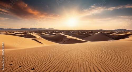 sunset in the desert, panoramic desert scene, sand in the desert, landscape in the desert