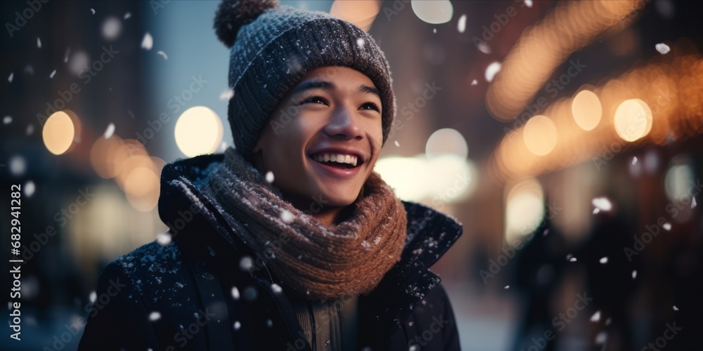 Joyful Teen in Festive City Street Joyful Teen in Festive City Street