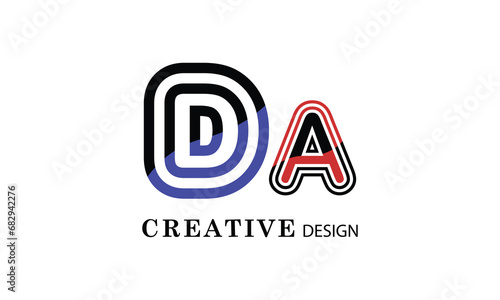 DA  black red  creative modern simple word DA brand minimal logo design.