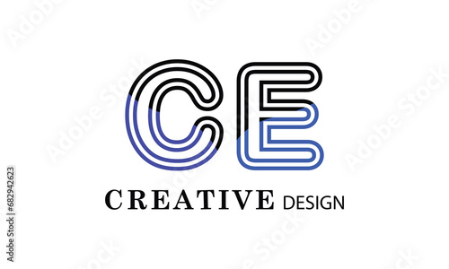 CE black blue creative modern simple word CE brand minimal logo design.