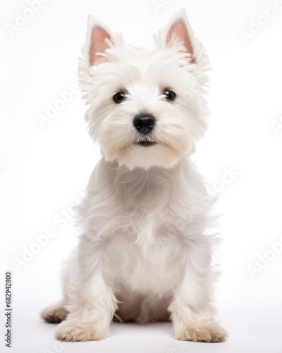 White Terrier Puppy. Cute West Highland Terrier Dog Pet Isolated on White Background in Studio Shot