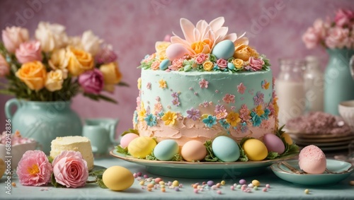 Beautiful cake for Easter with eggs