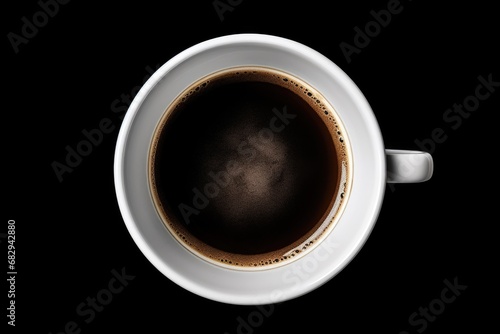 Cup of Black Coffee on White Table - Top View Closeup of Hot Drink in Cafe