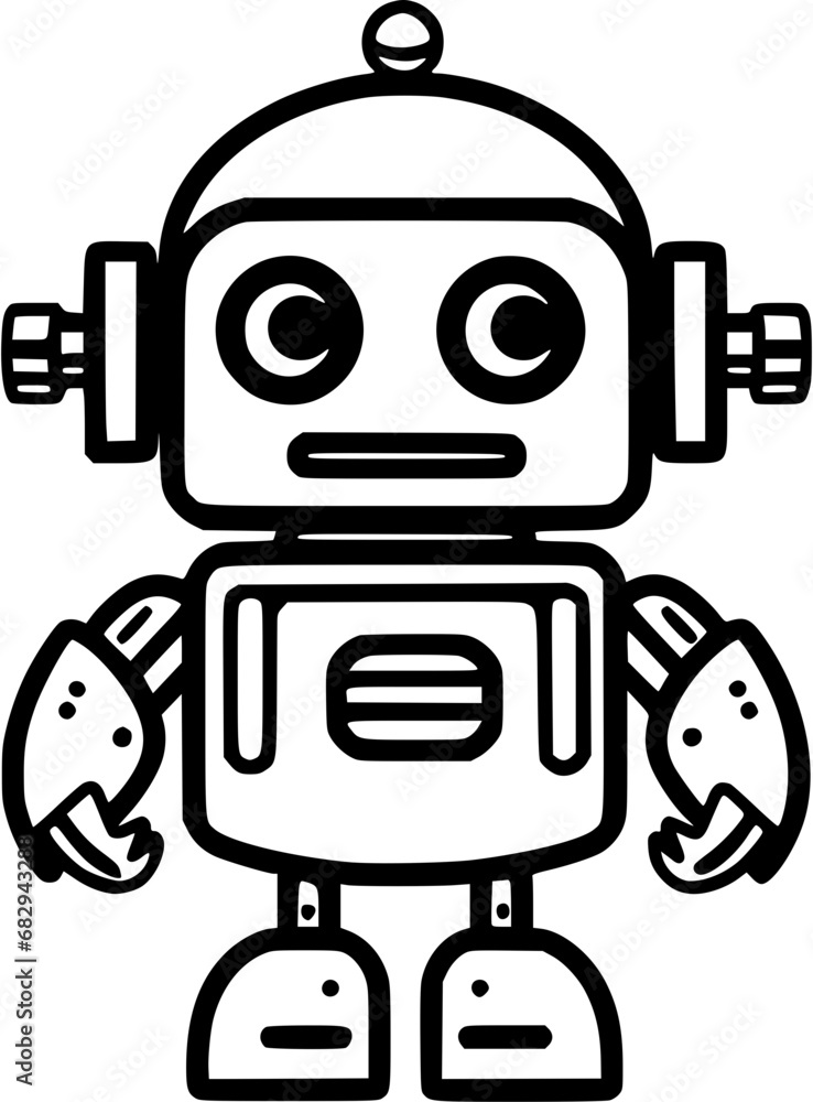 Fototapeta premium Simple Robot Droid Icon in Hand-drawn Style