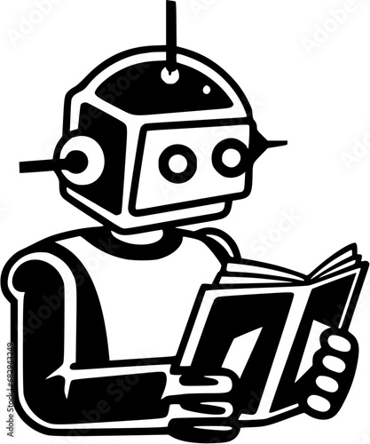 AGI generative AI ChatGPT Robot Reading a Book Icon in Hand-drawn Style