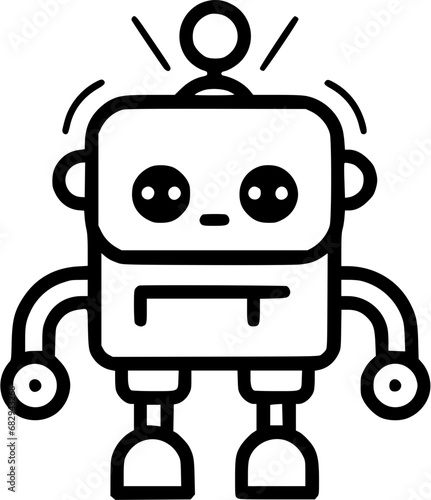 Simple Robot Droid Icon in Hand-drawn Style