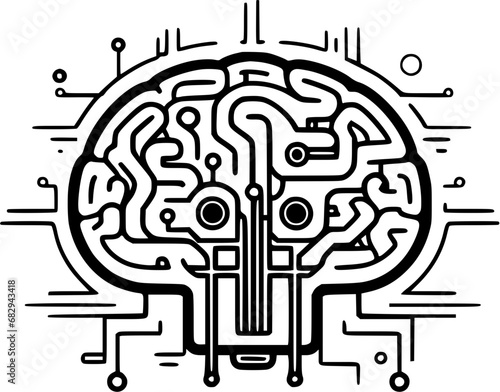 Deep Learning Brain Neural Network Illustration Icon in Hand-drawn Style