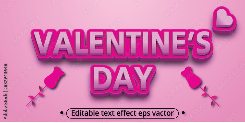 Fototapeta premium Valentines day pink color Editable 3d Text effect eps vactor